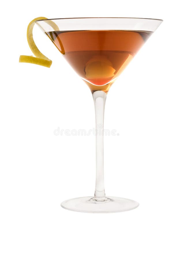 Droge Manhattan cocktail of Rob Roy op een witte backg