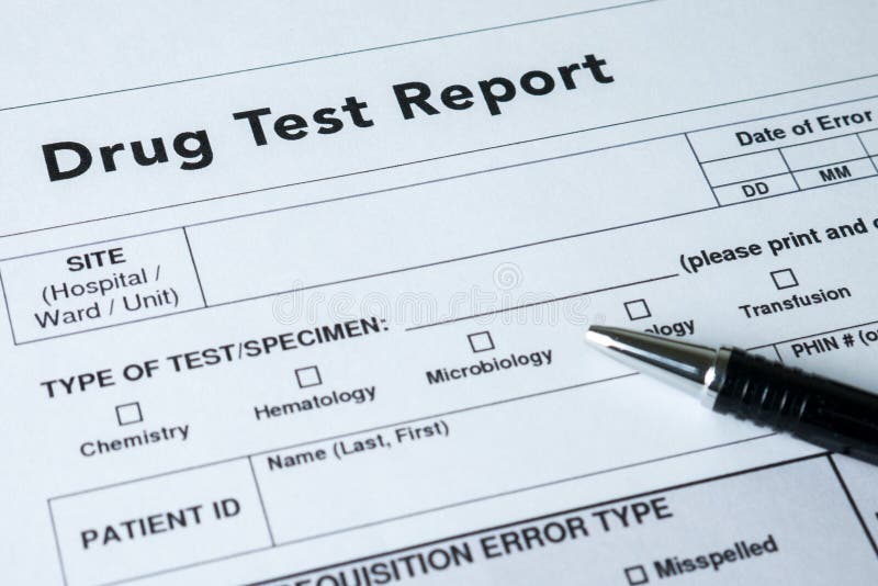 Drug test report form with black pen. Drug test report form with black pen.