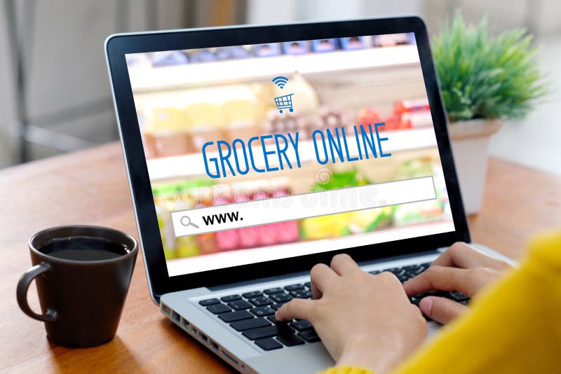 Grocery online shop to order food delivery from supermarket, Woman hands using laptop computer for shopping grocery store online web, www. on search bar e commerce website template, business technology. Grocery online shop to order food delivery from supermarket, Woman hands using laptop computer for shopping grocery store online web, www. on search bar e commerce website template, business technology