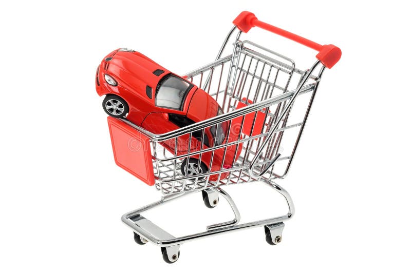 Drogi sporta samochód w wózek na zakupy zdjęcia stock Drogi sporta samochód w wózek na zakupy zdjęcia stock