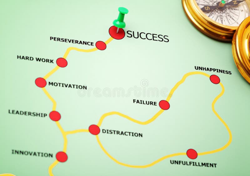Push pin showing the direction on the road to success. Push pin showing the direction on the road to success