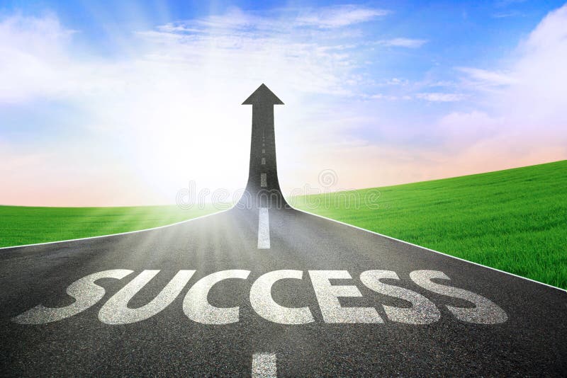 A road turning into an arrow rising upward symbolizing the improvement of success. A road turning into an arrow rising upward symbolizing the improvement of success