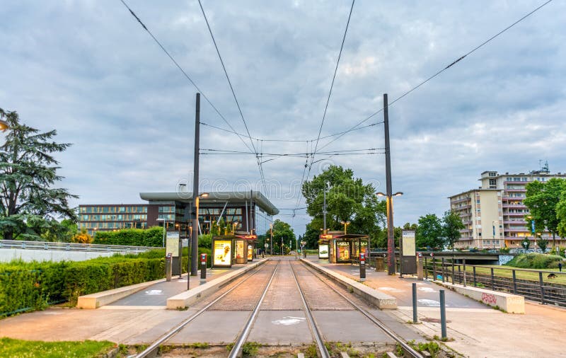 Droits de l`Homme Tram Station in the European District of Strasbourg, France