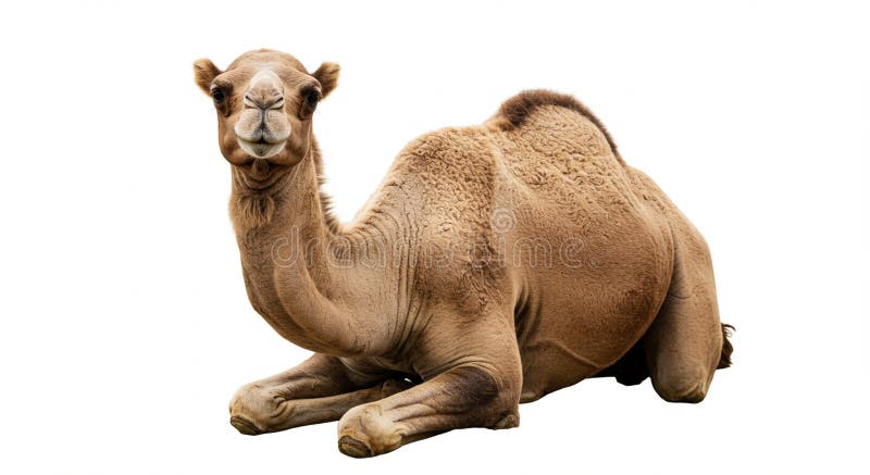 Dromedary camel Camelus dromedarius liegt auf weißem Hintergrund. Es enthält stock abbildung