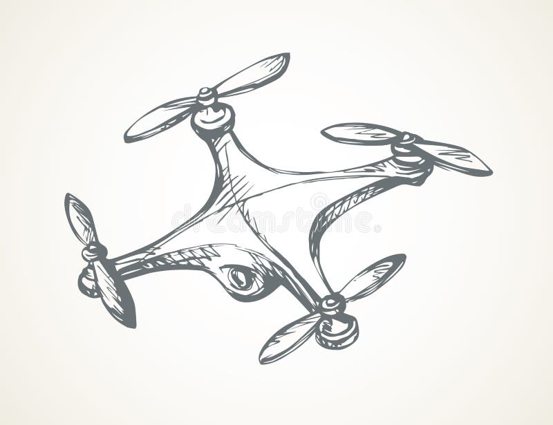 Dron En Vuelo Dibujo De Vectores Ilustración del Vector - Ilustración de  icono, vector: 165996562