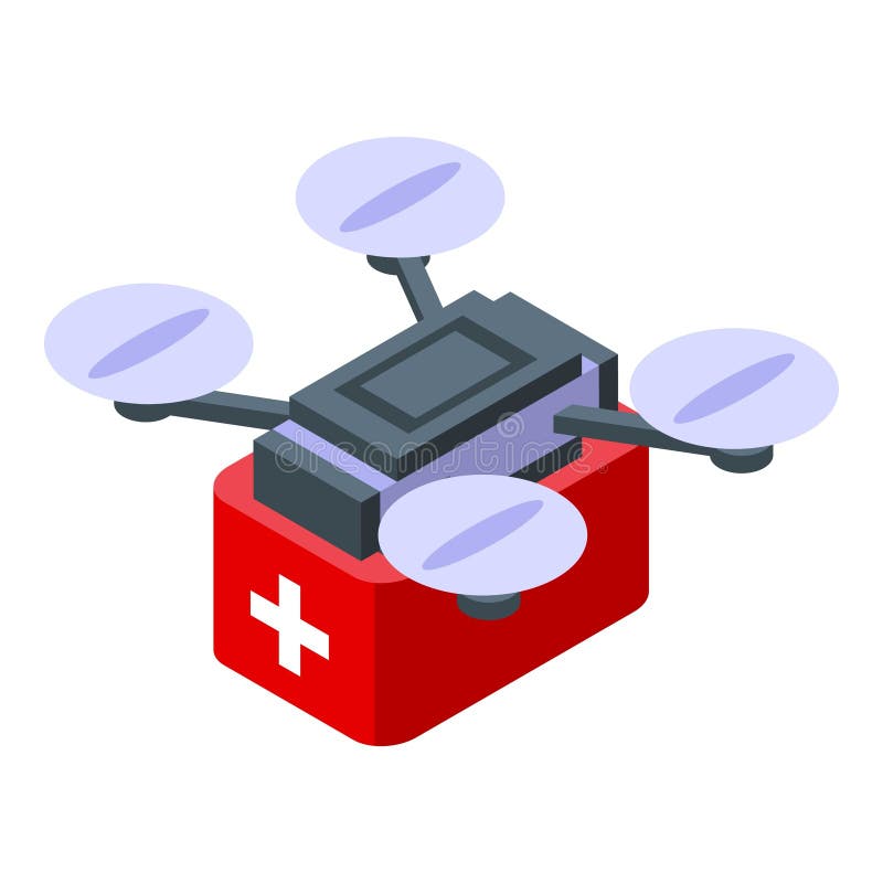 Dron medyczny dostarczający zestaw pierwszej pomocy z obracającymi się ostrzami ilustracji