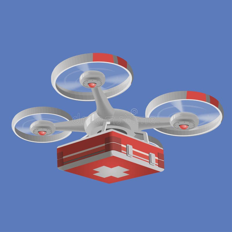 Dron medyczny z czerwonym zestawem. projekt graficzny ilustracji wektora drona. nowoczesne metody dostarczania robotów ilustracja wektor