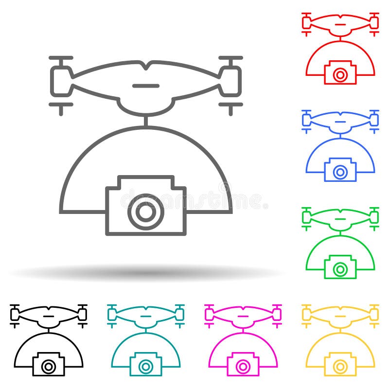 Drone with camera multi color style icon. Simple thin line, outline vector of drones icons for ui and ux, website or stock illustration