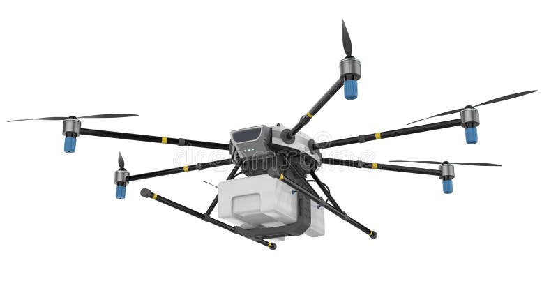 Drone con eliche rotanti isolate illustrazione vettoriale