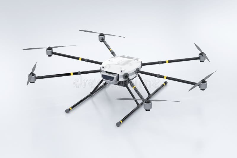 Drone con eliche rotanti isolate illustrazione vettoriale