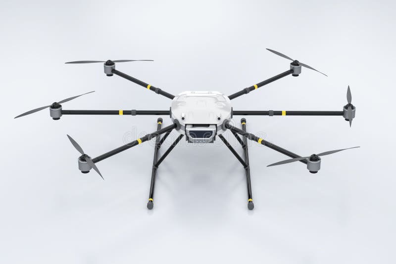 Drone con eliche rotanti isolate illustrazione di stock