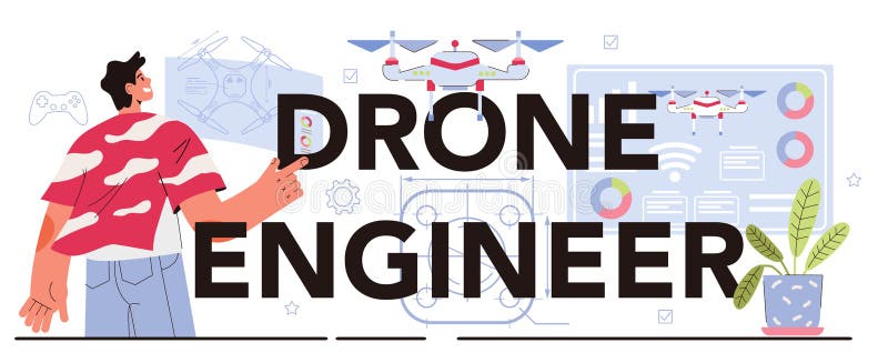 Drone engineer typographic header. Innovative aerial vehicle engineering royalty free illustration