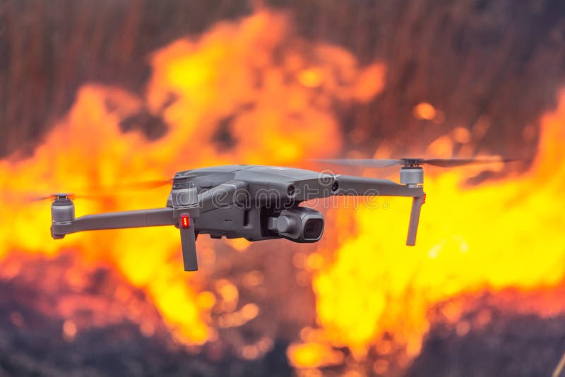 Drone fire monitoring. The use of modern technologies in natural disasters. royalty free stock images