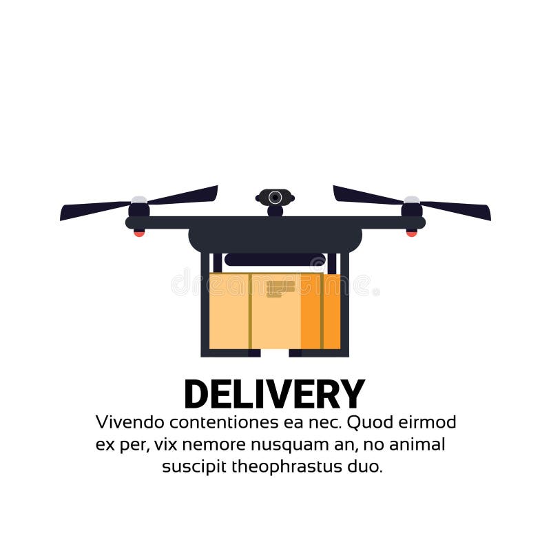 Drone flying delivery air package shipment carry quadrocopter isolated flat copy space stock illustration Drone flying delivery air package shipment carry quadrocopter isolated flat copy space stock illustration