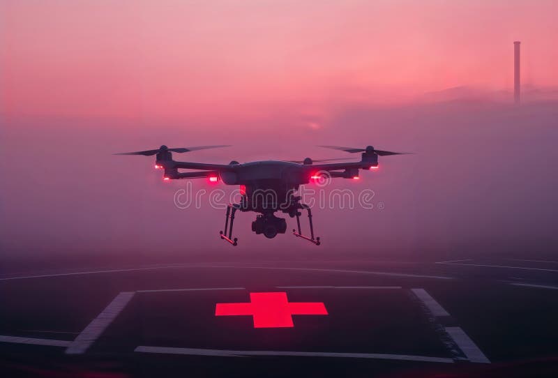 Drone Hovers medyczny w Purple Dusk generator ai ilustracji