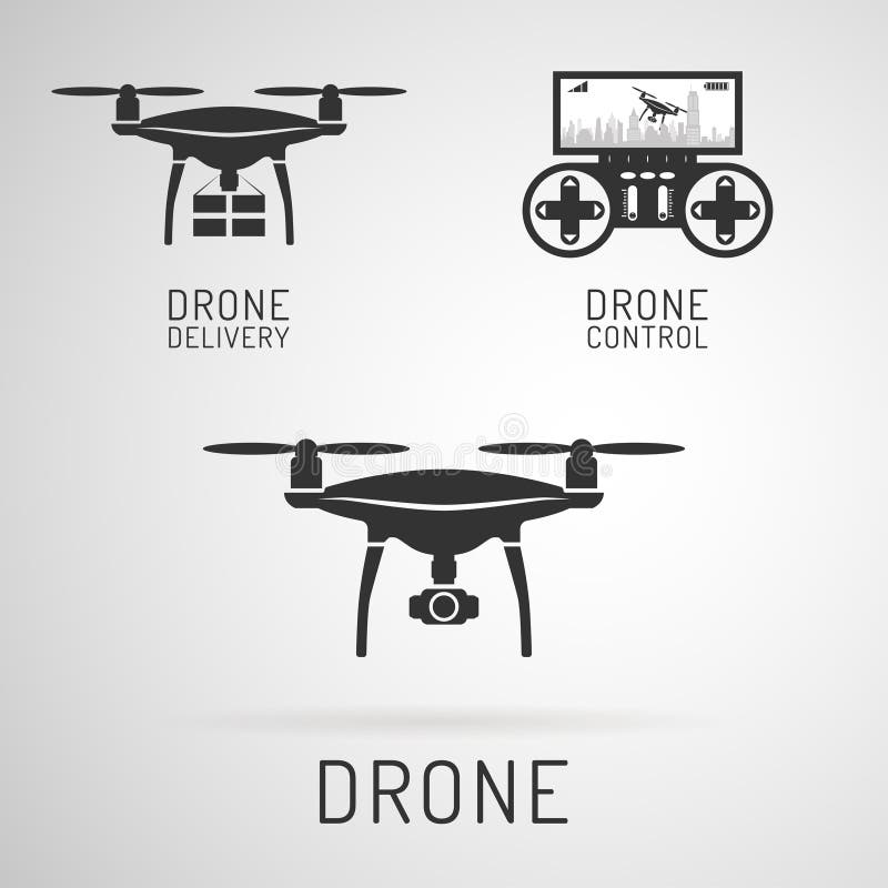 Drone icon. Aerial drone with a camera photographing or video. Drone delivering cargo. Control panel for drones. stock illustration Drone icon. Aerial drone with a camera photographing or video. Drone delivering cargo. Control panel for drones. stock illustration