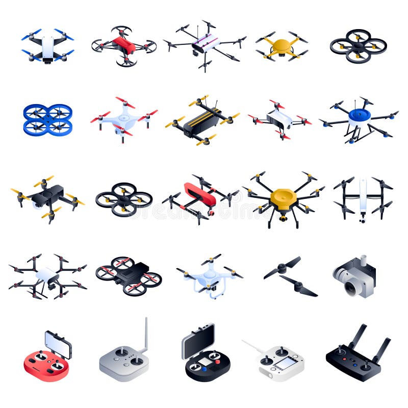 Drone icon set, isometric style royalty free illustration