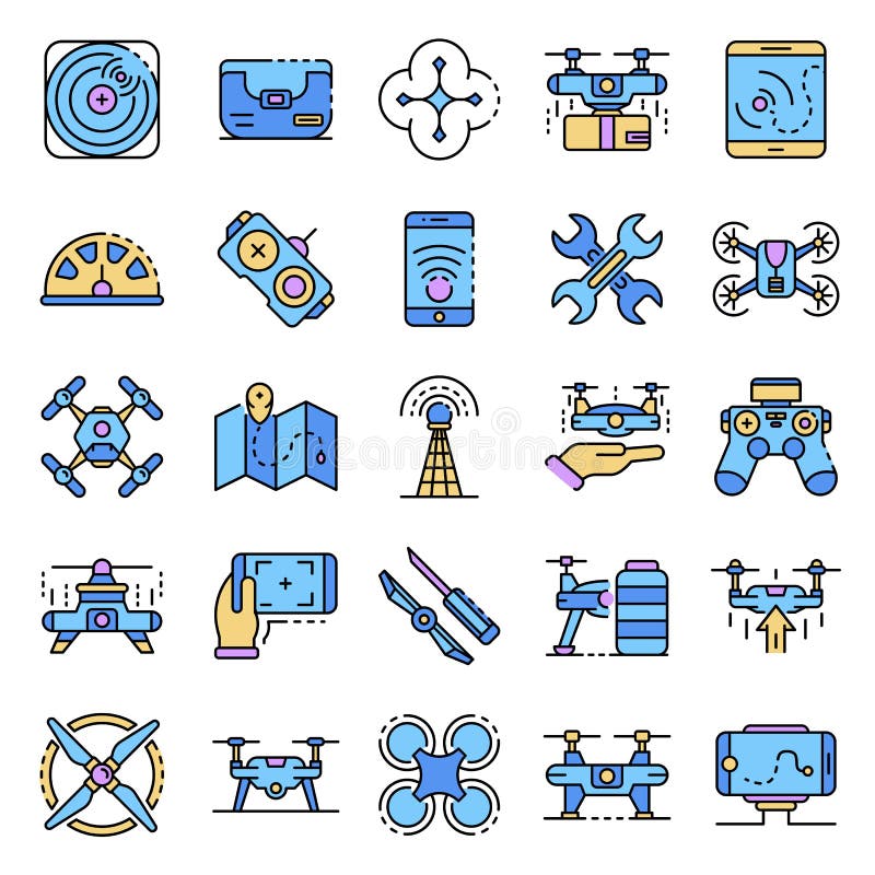 Drone icon set line color vector vector illustration