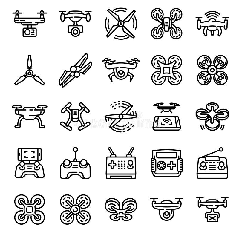 Drone icons set, outline style royalty free illustration