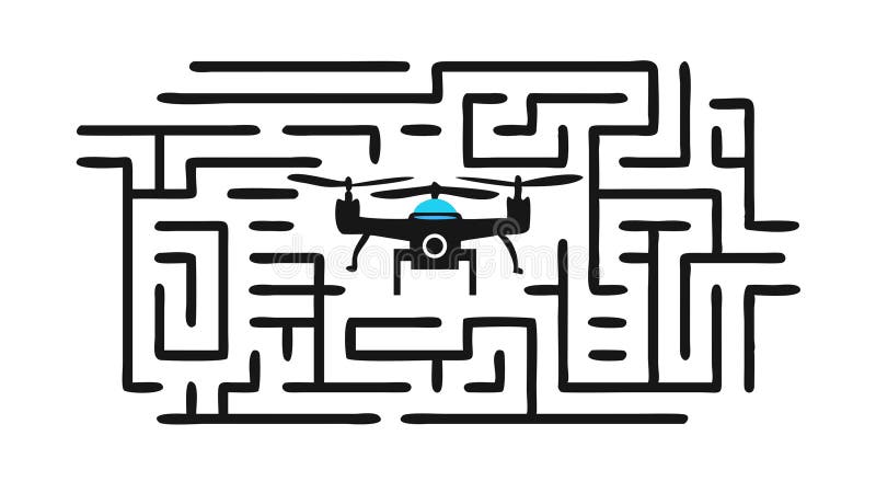 Drone in Maze, Aerial Navigation and Complex Challenges, vector design Generative AI royalty free illustration