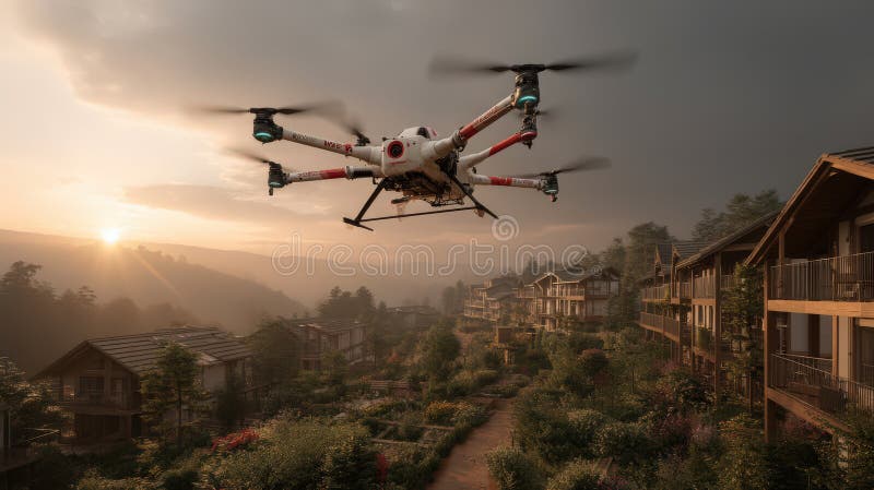 Drone medyczne w Smart Eco Valley przy Sunset ilustracji