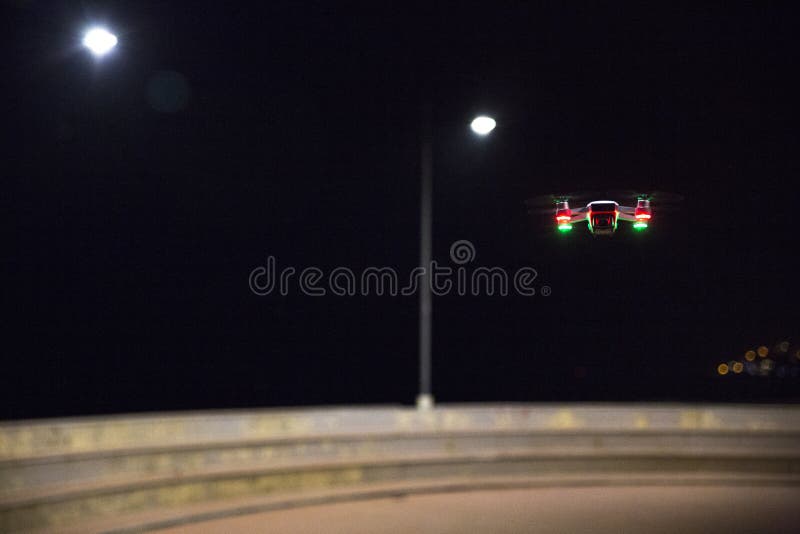 Drone Night Flight session stock photo. Image of professional 124406568