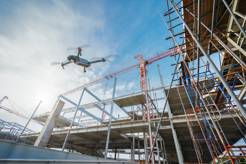 Drone Over Construction Site. Video Surveillance or Industrial