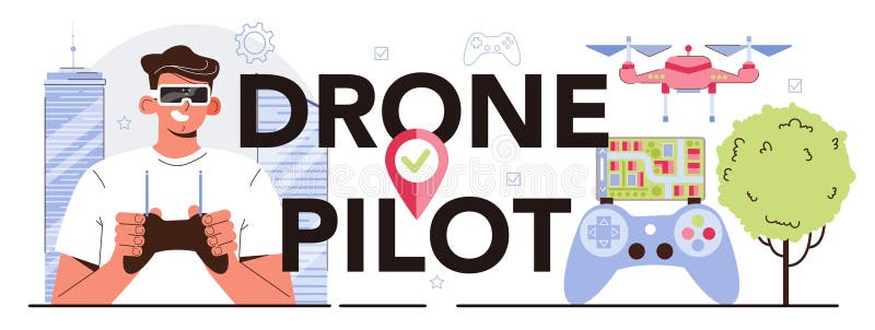Drone pilot typographic header. Innovative aerial vehicle engineering royalty free illustration
