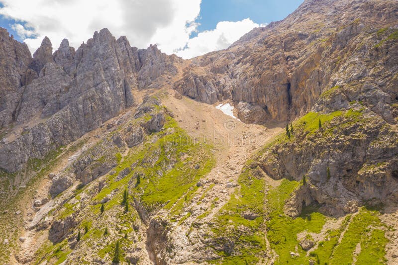 Drone Pint of View of Mountain Rock Slide and Hiking Path through it