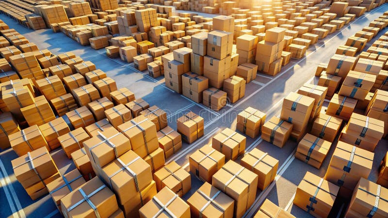 Drone Shot Captures Extensive Cardboard Box Storage in Parking Lot Planning a Big Move This Aerial View Shows stock illustration