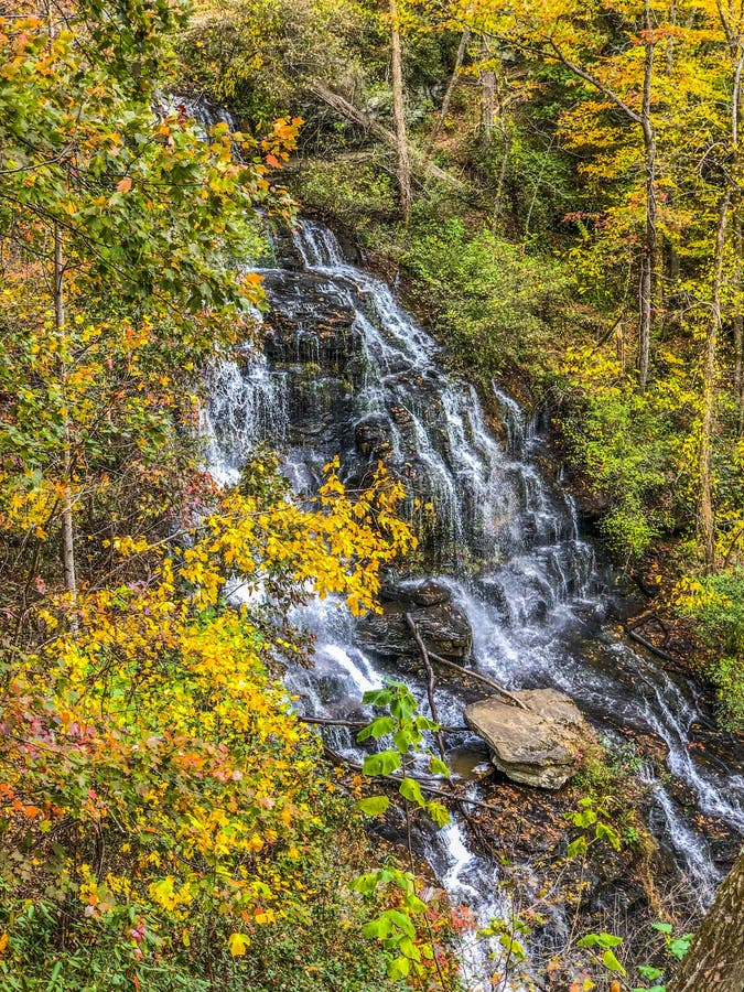 Issaqueena Falls during Autumn Season in Walhalla, South Carolina Stock