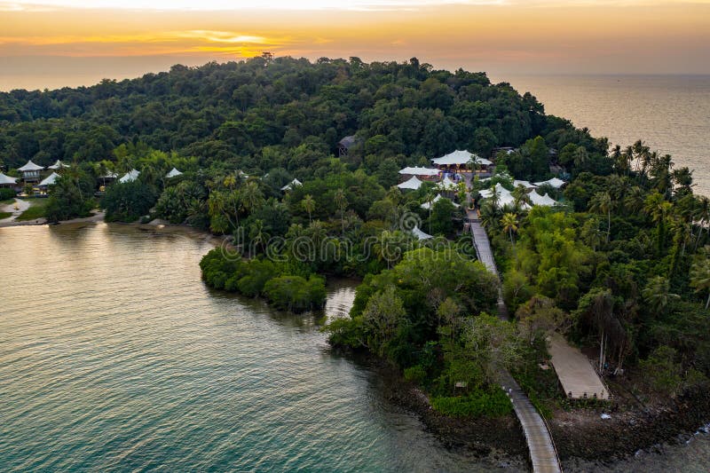 Drone shot the Luxury but Eco Community resort and hotel on the mountain in KohKood Island at the East of Thailand. Drone shot the Luxury but Eco Community royalty free stock images Drone shot the Luxury but Eco Community resort and hotel on the mountain in KohKood Island at the East of Thailand. Drone shot the Luxury but Eco Community royalty free stock images