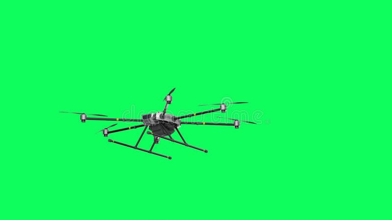 Drone with spinning propellers isolated on green screen vector illustration