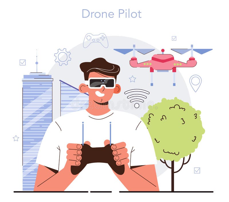 Drone technology. Innovative aerial vehicle engineering, piloting vector illustration