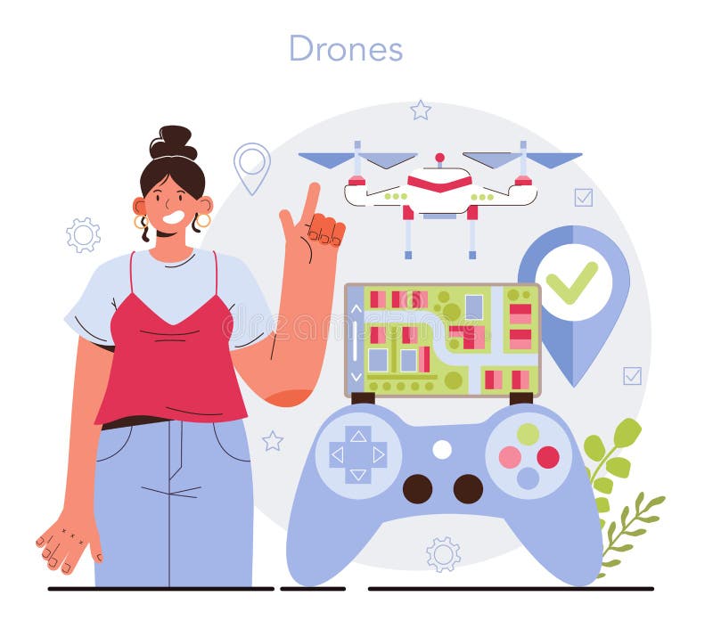 Drone technology. Innovative aerial vehicle engineering, piloting stock illustration