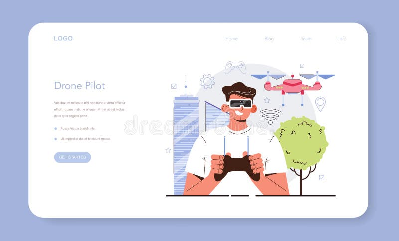 Drone technology web banner or landing page. Innovative aerial vector illustration