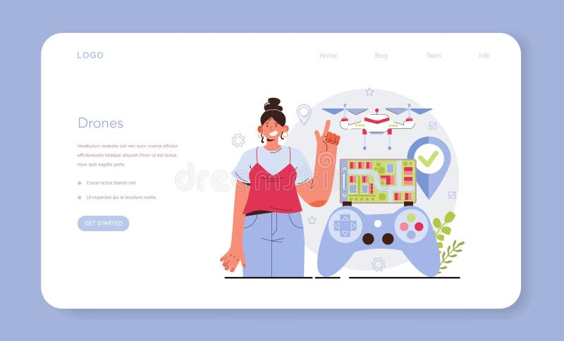 Drone technology web banner or landing page. Innovative aerial vector illustration