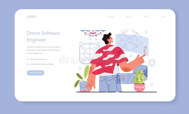 Drone technology web banner or landing page. Innovative aerial vector illustration