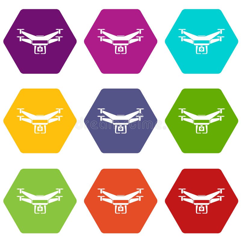 Drone video camera icon set color hexahedron royalty free illustration Drone video camera icon set color hexahedron royalty free illustration
