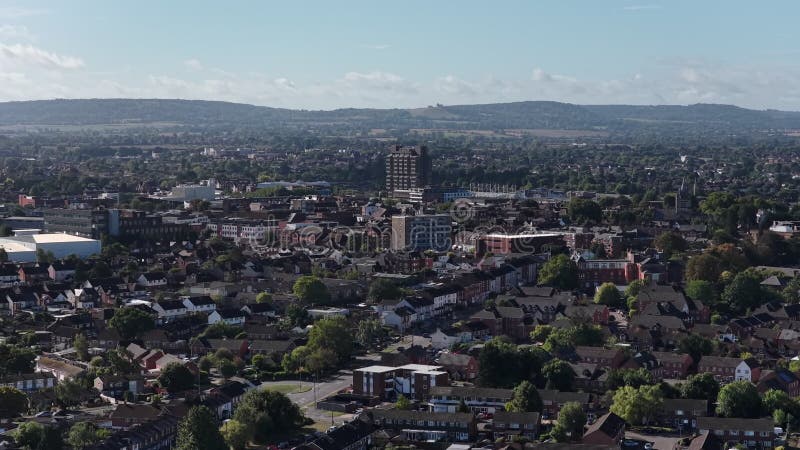 Drone view of the centre of Aylesbury and the tall Walton Council Building in the centre. stock footage