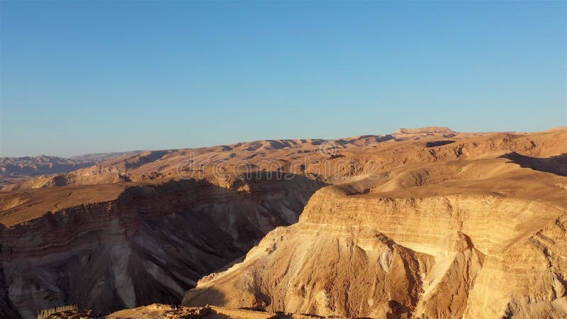 Aerial footage over Masada National Park at sunrise