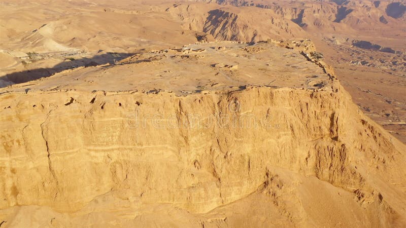 Aerial footage over Masada National Park at sunrise