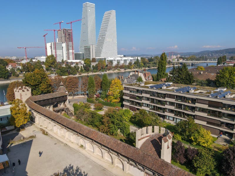 Drone View at the Roche Industry Towers at Basel on Switzerland Stock Image Image of baselcity