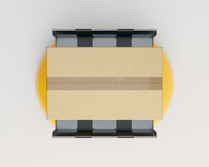 Drone και box αποθήκης logistics. μια ιδέα που δείχνει ένα drone παράδοσης σε αποθήκη και ένα φορτηγό που μεταφέρει ένα κουτί σε ένα απομονωμένο λευκό φόντο 3d απόδοση