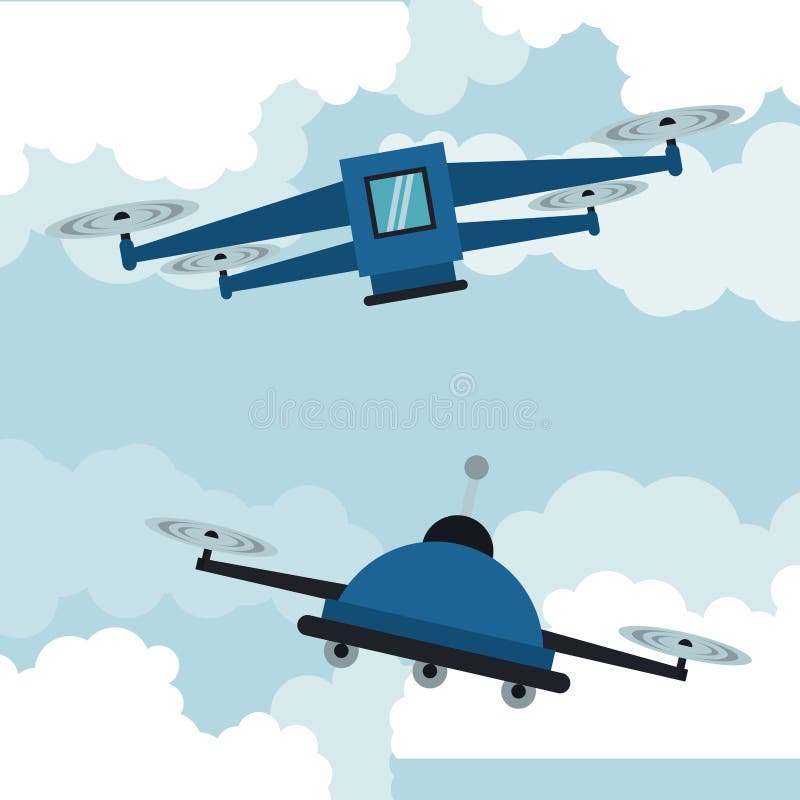 Drones flying in the sky royalty free illustration Drones flying in the sky royalty free illustration
