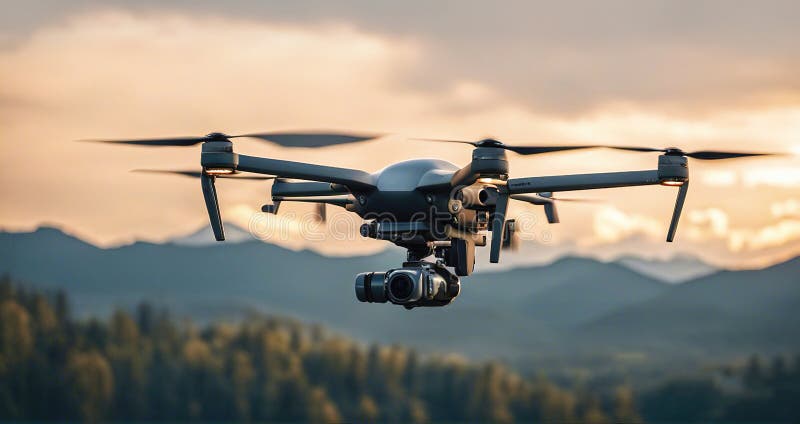 Drones militares volando en el aire stock de ilustración