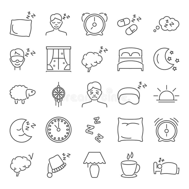 Droom en rust geplaatste lijnpictogrammen stock illustratie Droom en rust geplaatste lijnpictogrammen stock illustratie
