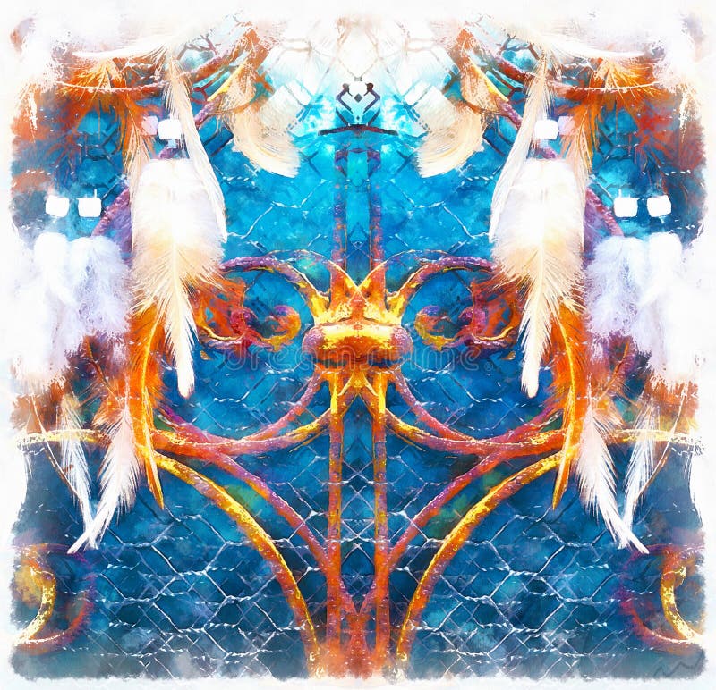 Droomvanger en siervenster op achtergrond computer het schilderen effect vector illustratie Droomvanger en siervenster op achtergrond computer het schilderen effect vector illustratie