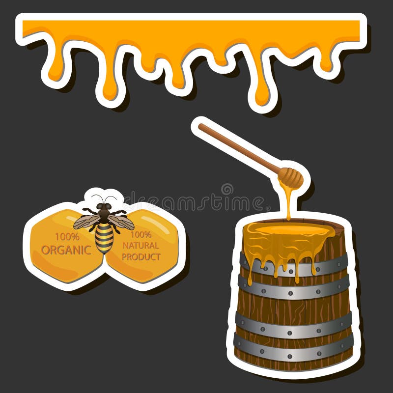 Drop of Bee Honey Drip from Hexagonal Filled with Golden