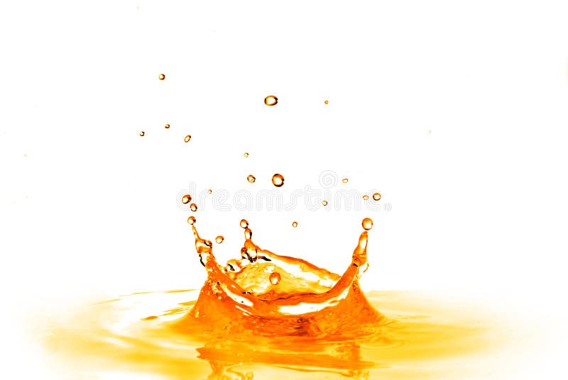 Drop Falling Into Orange Water With Splash Isolated On White Stock